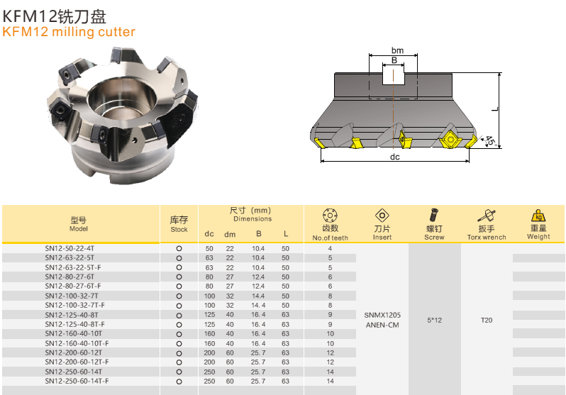 SN12-50-22-4T Face Mill