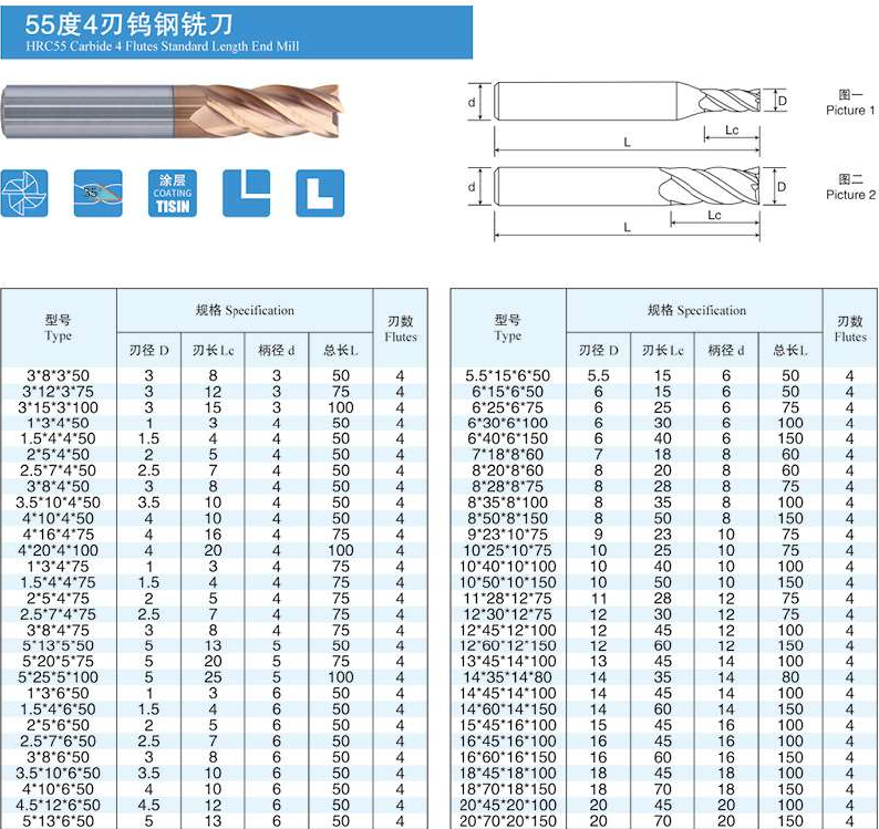 MTS 1.0mm Carbide Endmill (HRC 55)