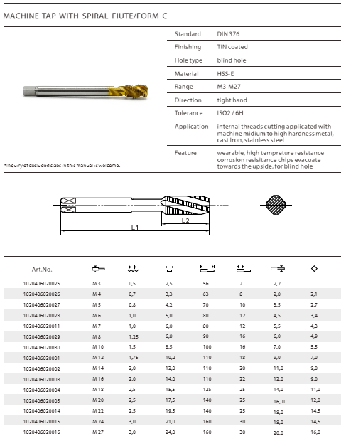 GSR Spiral Flute M16 X 2.00