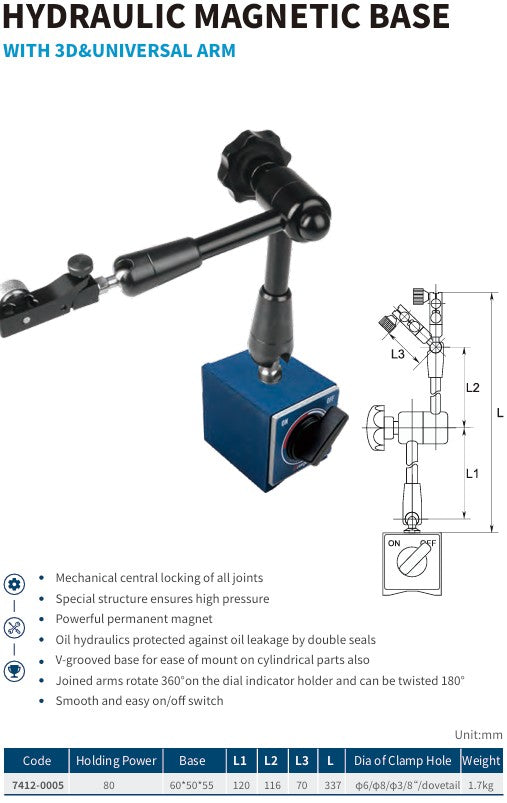Hydraulic Magnetic Base with 3D & Universal Arm