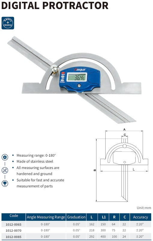 Digital Protractor – Stainless Steel (0–180°)