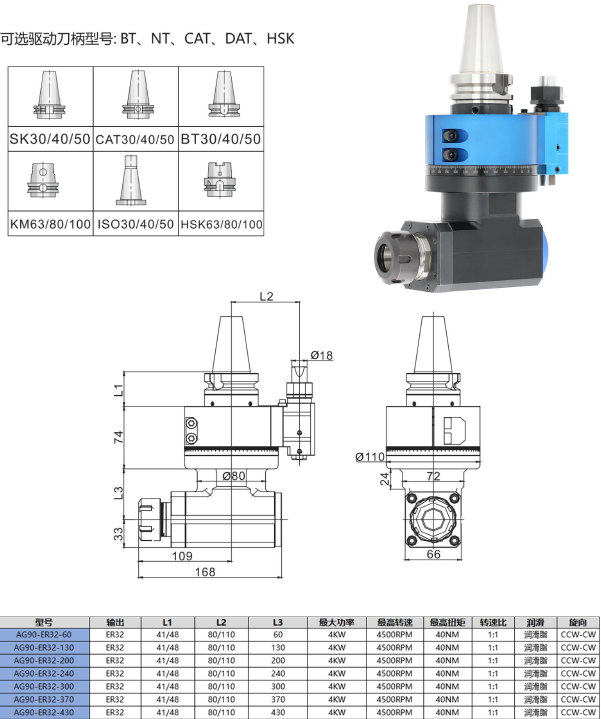 BT40 ER32 Angle Head (AG90-BT40-ER32-60)
