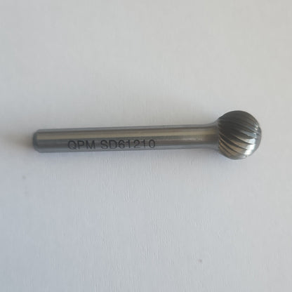 SD61210 – 12mm Ball Burr, 6mm Shank  Single Cut for Steel & Cast Iron