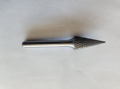 SM61225 – 12mm Pointed Cone Burr, 6mm Shank  Double Cut for Steel & Stainless