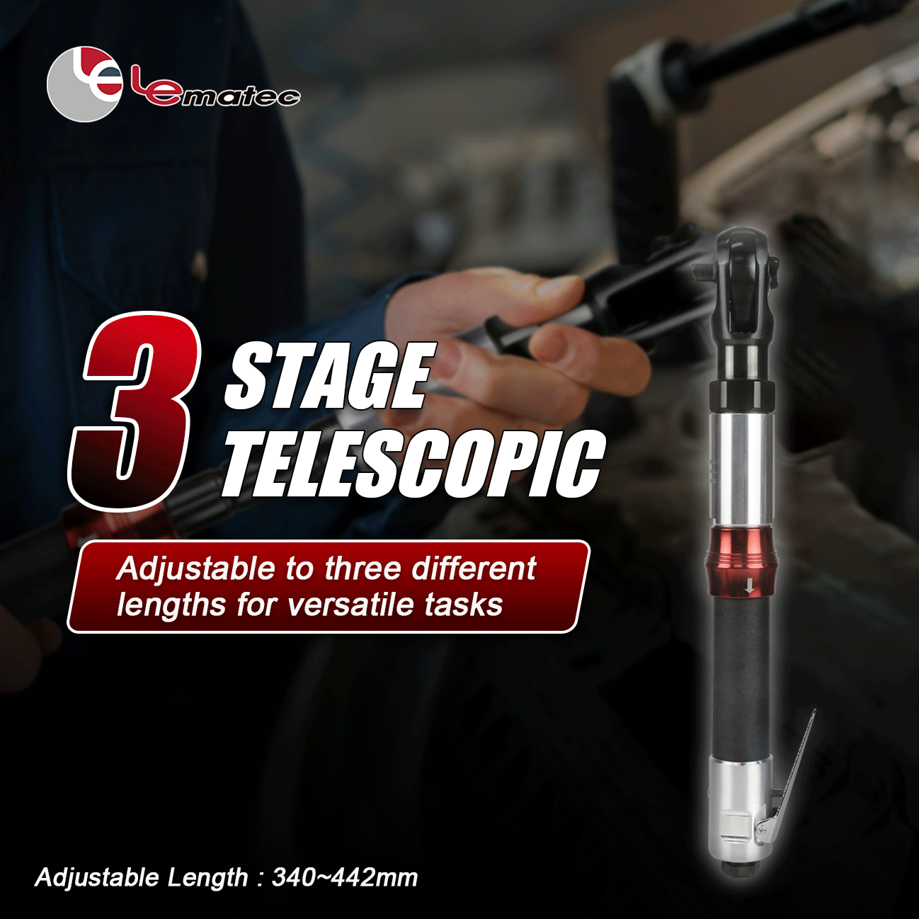 3/8" Telescopic Pneumatic Ratchet Wrench | High Torque