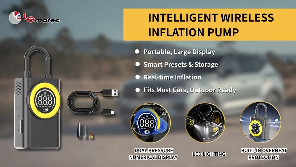 LEMATEC LE-DTI-68-1 Cordless Tire Inflator | Intelligent Digital Air Pump with LED