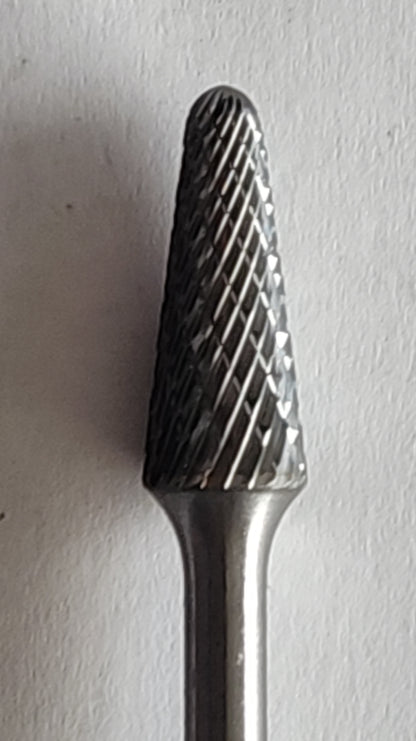 SL61228 – 12mm Ball-Nose Cone Burr, 6mm Shank  Double Cut for Steel & Stainless