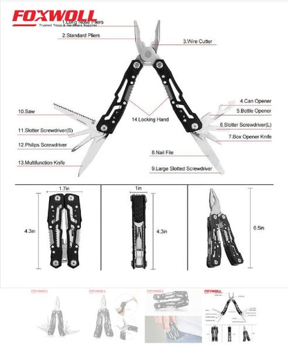 14-in-1 Multitool – Stainless Steel  Safety Locking  Nylon Pouch