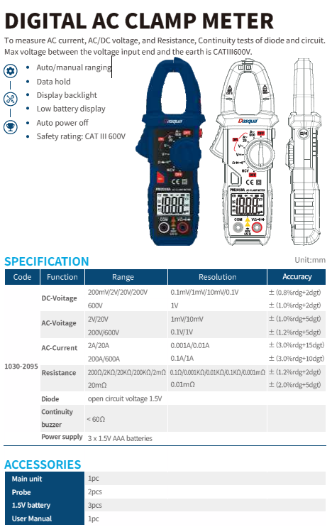 Dasqua Digital AC Clamp Meter