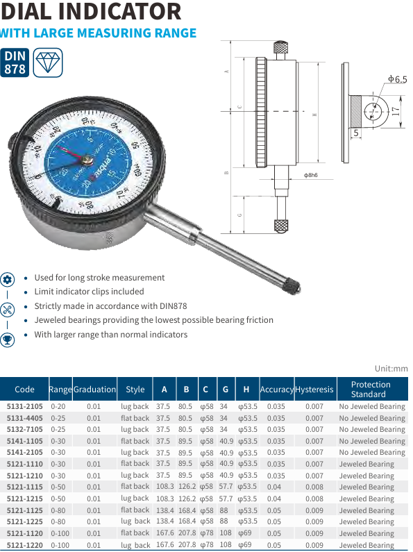 Dasqua Large Measuring Range Dial Indicator (5121-1115)