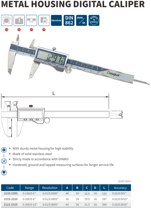 Dasqua Digital Caliper With Metal Housing