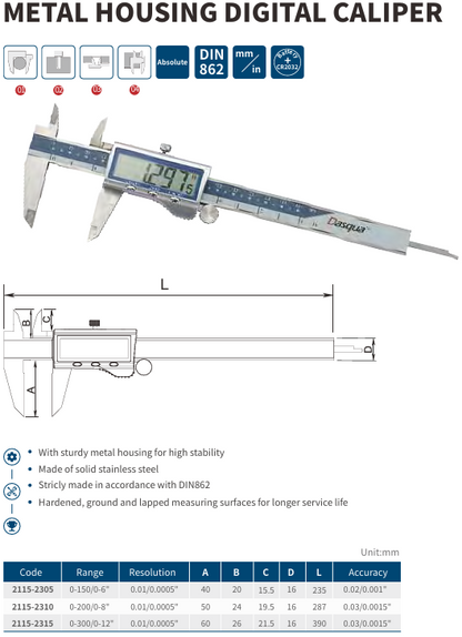Dasqua Digital Caliper With Metal Housing