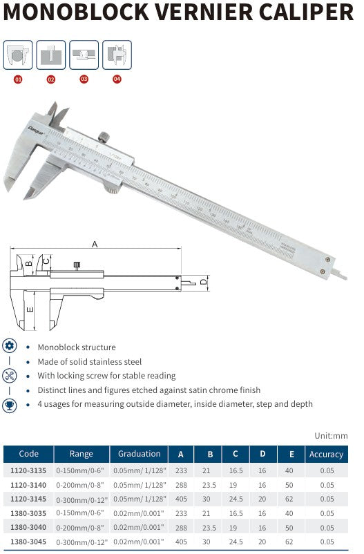 MONO BLOCK VERNIER CALIPER