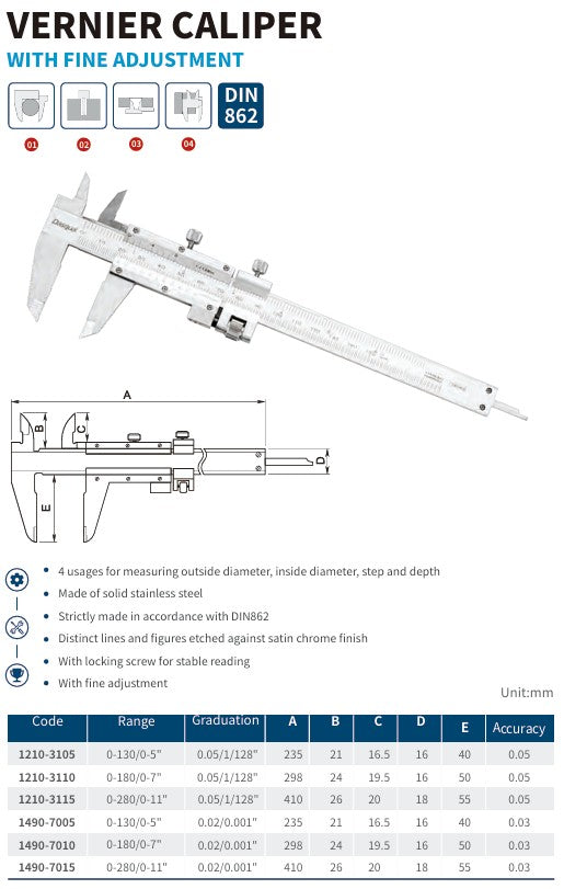 VERNIER CALIPER WITH FINE ADJUSTMENT