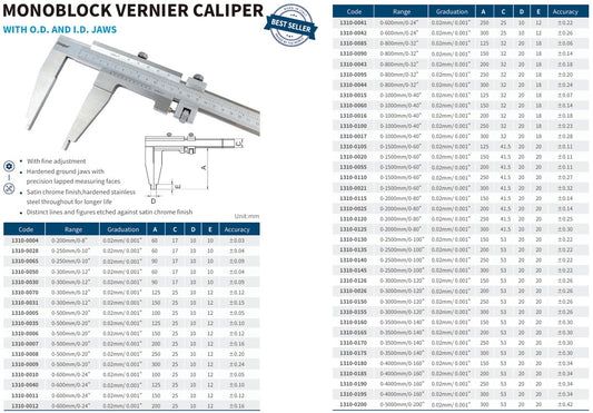 MONOBLOCK VERNIER CALIPER WITH OD & ID JAWS