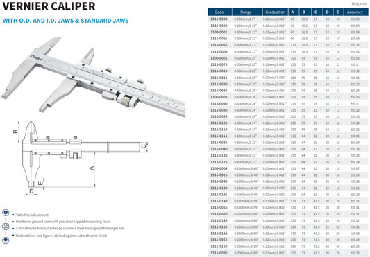 MONOBLOCK VERNIER CALIPER WITH OD & ID JAWS & STANNDARD JAWS