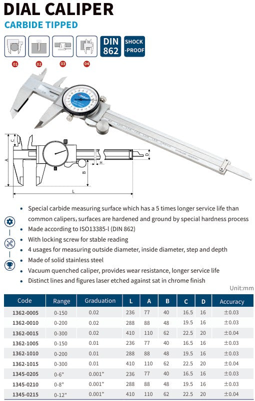 DIAL CALIPER CARBIDE TIPPED