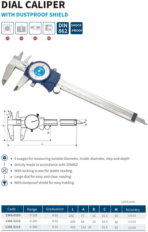 DIAL CALIPER WITH DUSTPROOF SHIELD