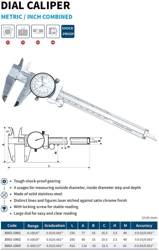 DIAL CALIPER METRIC & INCH COMBINED