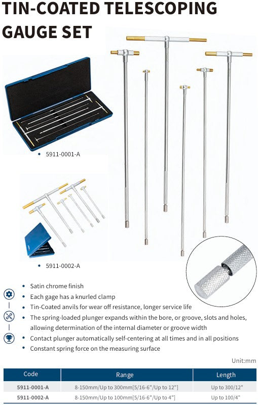 TIN‑COATED TELESCOPING GAUGE SET