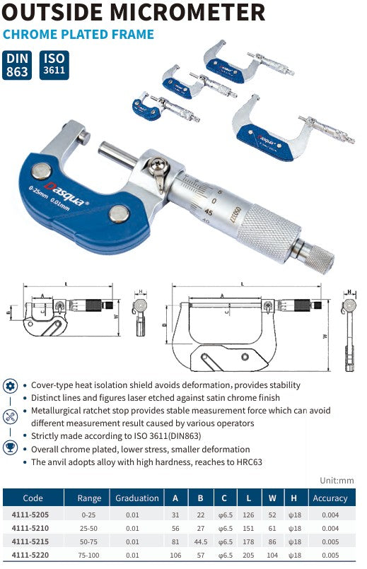 OUTSIDE MICROMETER CROME PLATED FRAME