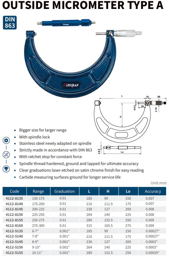 OUTSIDE MICROMETER TYPE A