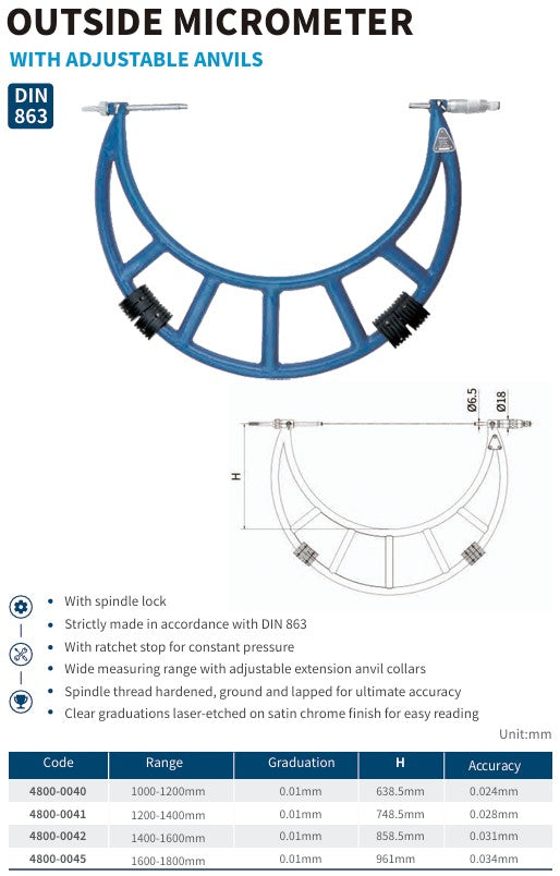 OUTSIDE MICROMETER WITH ADJUSTABLE ANVILS