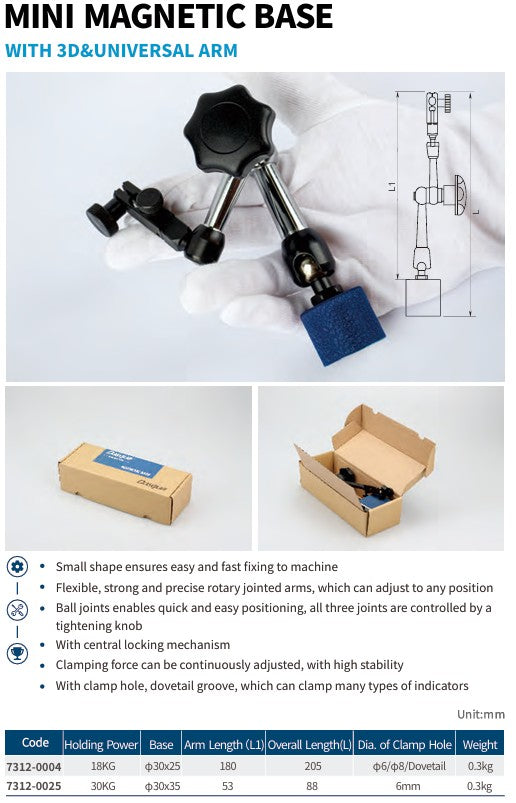 Mini Magnetic Base with 3D & Universal Arm
