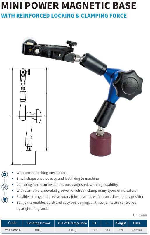Mini Power Magnetic Base with Reinforced Locking & Clamping Force