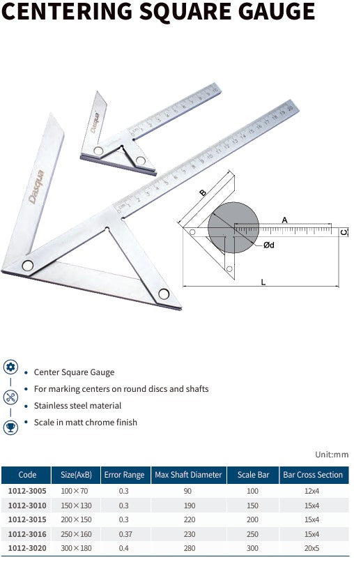 Centering Square Gauge – Stainless Steel