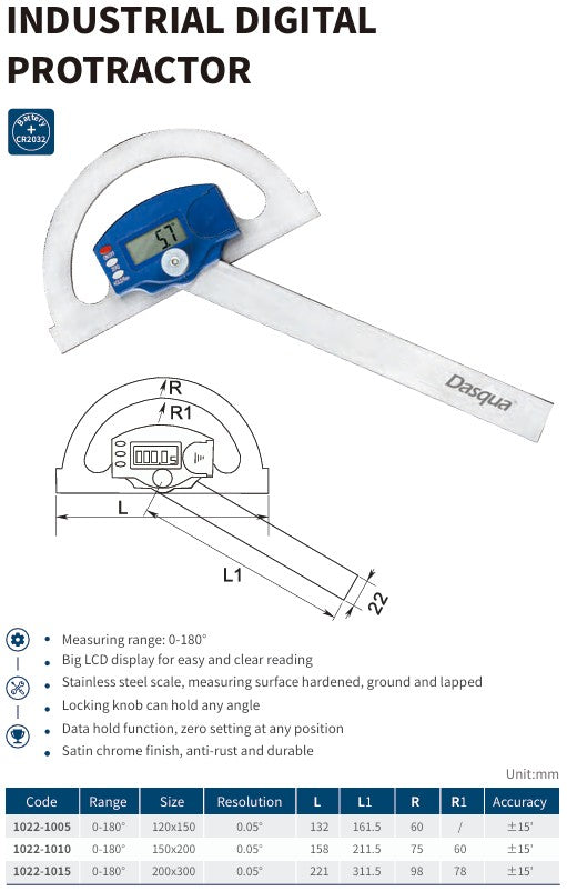 Industrial Digital Protractor – Stainless Steel (0–180°)