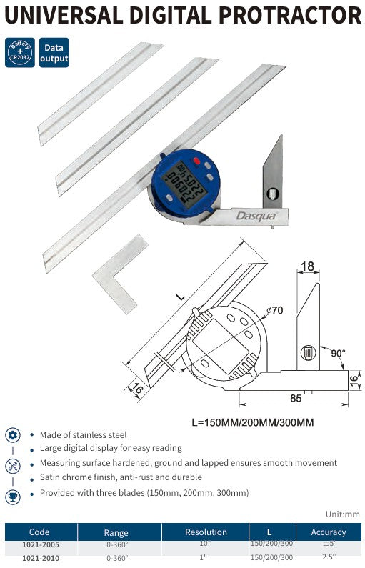 Universal Digital Protractor – Stainless Steel (0–360°)