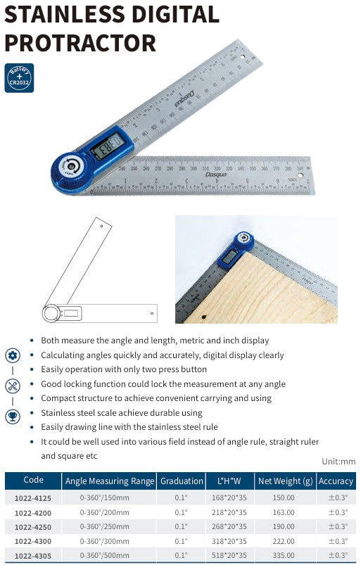 Stainless Digital Protractor – Stainless Steel (0–360°)