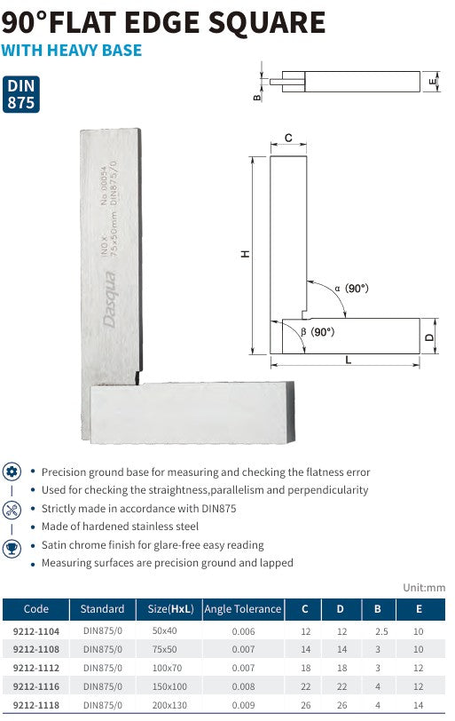 90° Flat Edge Square – Heavy Base
