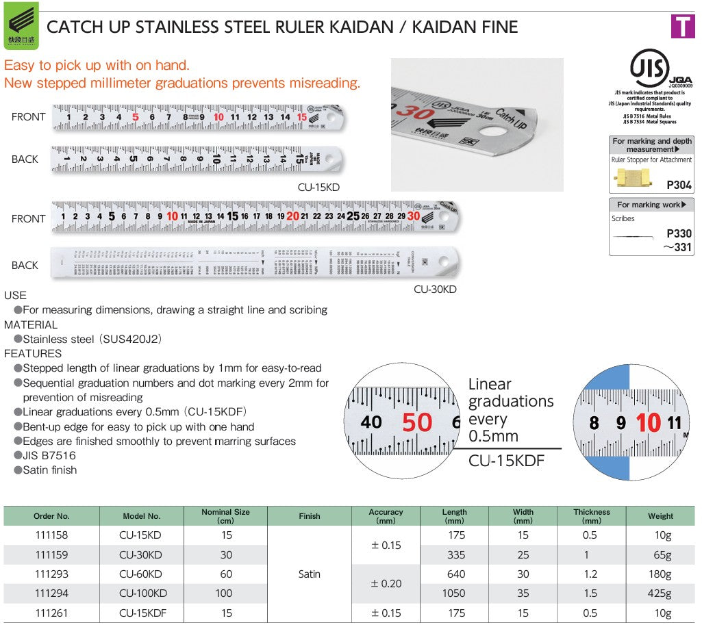 CATCH UP STAINLESS STEEL RULER 15cm KAIDAN