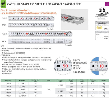 CATCH UP STAINLESS STEEL RULER 15cm KAIDAN