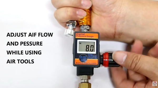 Lematec Digital air regulator valve with lock for spray paint guns, air tools, air compressors.