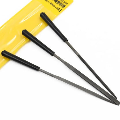 3 Piece Needle File Set – Fine Tooth, Single Cut  Round, Triangular, Flat