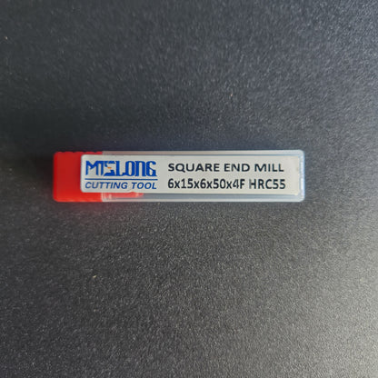 Solid Carbide Square Endmill — 6×15×6×50×4F (MTS, HRC55, TiSiN Coated)