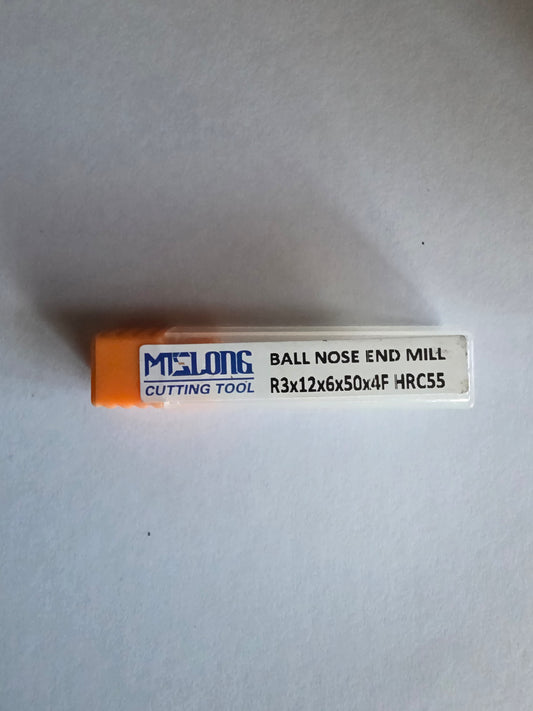 Solid Carbide Ball Nose Endmill — R3×12×6×50×4F (HRC55, TiSiN)