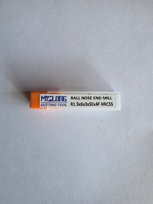 Solid Carbide Ball Nose Endmill — R1.5×6×3×50×4F (HRC55, TiSiN)